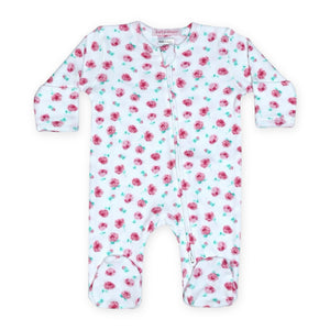 Baby Steps Zip Footie ~ Ditsy Rose/White
