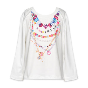 Baby Sara Printed Necklace l/s  Top ~ White