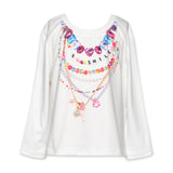 Baby Sara Printed Necklace l/s  Top ~ White