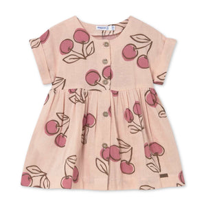 Mayoral Girls Cherries Print Woven Dress ~ Peony