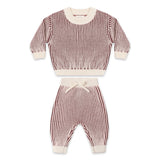 Quincy Mae Relaxed Chunky Knit Sweater & Pants Set ~ Black Cherry Stripe