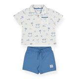 Mayoral Baby Boy Sun & Waves s/s Polo & Shorts Set ~ White/Capri Blue