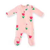 Oh Baby! Cotton Candy Pink Tulips Print Zip Footie ~ Pale Pink