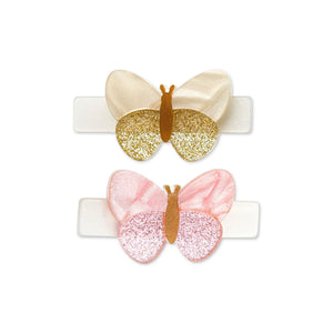 Lilies & Roses Gold & Pink Shimmer Butterflies Hair Clips