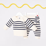 Petit Bateau Knit Striped Sweater & Pants Set ~ White/Navy
