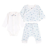 Petit Bateau Fox Print Onesie, Cardigan & Pants Set ~ White/Blue