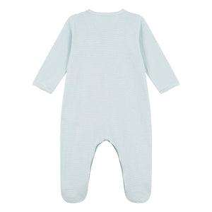 Petit Bateau Front Snap Stripe Footie ~ Green/White