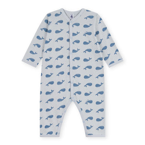 Petit Bateau l/s Whale Print Romper ~ Blue