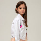 Petite Hailey Patched Denim Jacket ~ Bow/White