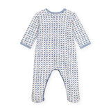 Petit Bateau Velour Front Snap Space Rocket Footie ~ White/Blue