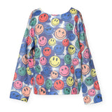 Baby Sara Happy Face Printed Sweater 7-12 ~ Navy Multi