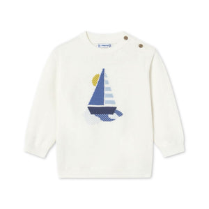 Mayoral Baby Boy Knit Sailboat Sweater ~ Cream