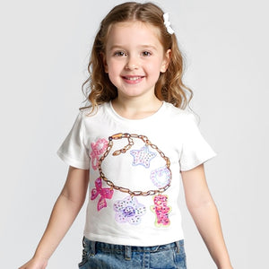 Baby Sara Charm Bracelet Print s/s Top ~ White