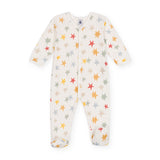 Petit Bateau Velour Front Snap Multi Stars Footie ~ White Multi