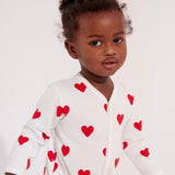 Petit Bateau Front Snap Hearts Print Fleece Lined Footie ~ White/Red