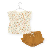Play Up Baby Printed Woven Flutter Sleeve Top & Linen Ruffle Shorts Set ~ Coral/Ochre