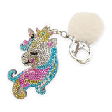 Bari Lynn Crystalized Keychain w/ Fur Puff ~ Unicorn w/ Crown