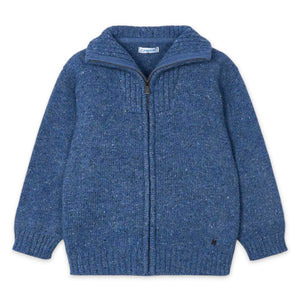Mayoral Boys Knit Zip Sweater ~ Heathered Indigo