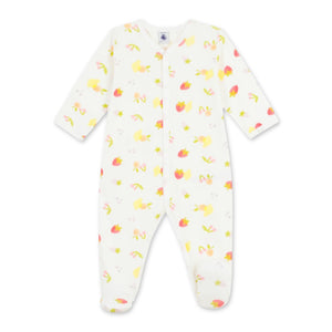 Petit Bateau Front Snap Tutti Frutti Print Footie ~ White Multi
