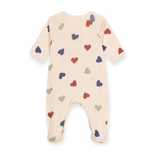 Petit Bateau Side Snap Multi Hearts Footie ~ White Multi
