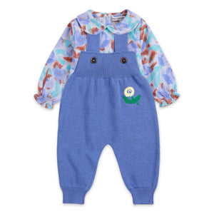 Bobo Choses Baby Watercolor Print Woven Onesie & Stamp Bloom Knit Overalls Set ~ Lavender/Purple