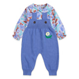 Bobo Choses Baby Watercolor Print Woven Onesie & Stamp Bloom Knit Overalls Set ~ Lavender/Purple