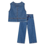 Mayoral Girls Denim Top & Wide Leg Jeans Set ~ Dark Wash