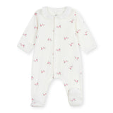 Petit Bateau Front Snap Floral Print Footie w/ Collar ~ White Multi