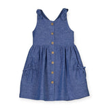 Mayoral Girls Linen Dress w/ Bows ~ Blue
