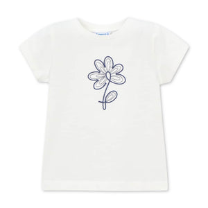 Mayoral Girls Embroidered Flower s/s T-shirt & Linen Pants Set 7-12 ~ Natural/Porcelain