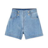 Mayoral Girls Sleeveless Denim Top & Sailor Shorts Set ~ Light Wash