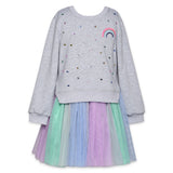 Baby Sara Rhinestone & Rainbow Tutu 2fer Dress ~ Gray Multi