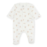 Petit Bateau Front Snap Teddy Print Footie ~ White/Beige