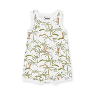 Coccoli Printed Short Romper ~ Monkeys/Cream