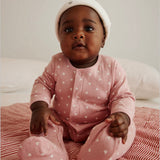 Petit Bateau Front Snap Heart Print Footie w/ Attached Bodysuit ~ Pink/White