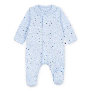 Petit Bateau Front Snap Moon & Star Print Footie w/ Collar ~ Blue