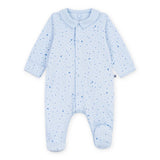 Petit Bateau Front Snap Moon & Star Print Footie w/ Collar ~ Blue