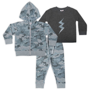 Mish Camo Zip Hoodie, Bolt l/s Tee & Joggers Set ~ Grey/Heathered Black