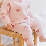 Quincy Mae Heart Knit Sweater & Pants Set ~ Bubblegum