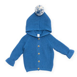 Tun Tun Hooded Knit Cardigan w/ Pom ~ Federal Blue