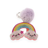 Bari Lynn Crystalized Keychain w/ Fur Puff ~ Double Smiley Cloud w/ Rainbow