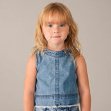 Mayoral Girls Sleeveless Denim Top & Sailor Shorts Set ~ Light Wash