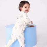 Petit Bateau Front Snap Penguin Print Brushed Fleece Footie ~ White Multi