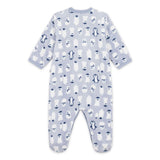 Petit Bateau Polaire Front Snap Snowman Print Footie ~ Blue/White