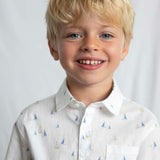 Mayoral Boys Sailboat Print l/s Linen Shirt ~ Off-White/Blue