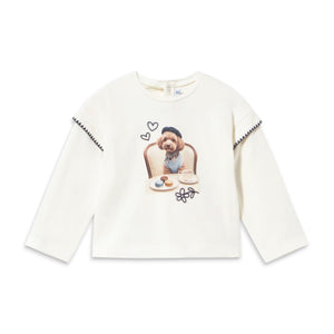 Mayoral Baby Girl Parisian Poodle l/s T-Shirt & Ribbed Velour Pants Set ~ Natural/Navy