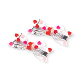 Lilies & Roses Fat Bow Hair Clips ~ Red/Pink Hearts