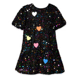 Baby Sara Heart Patch Sequin Tiered Dress ~ Black Multi
