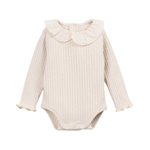 Play Up Baby Ruffle Collar Ribbed Onesie & Leopard Print Frilled Twill Overalls Set ~ Natural/Pink