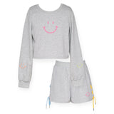 Hannah Banana Smiley Sweatshirt & Shorts w/ Drawstrings Set 7-12 ~ Gray